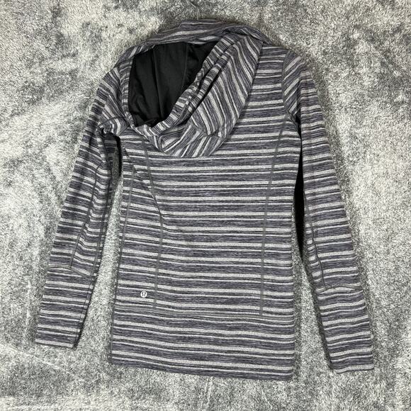Lululemon Jacket Womens 4 Gray Striped Full Zip Scuba Hoodie Sweatshirt Athletic - Picture 2 of 7